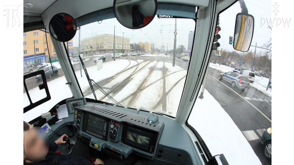 What factors might limit the tram driver's field of vision?